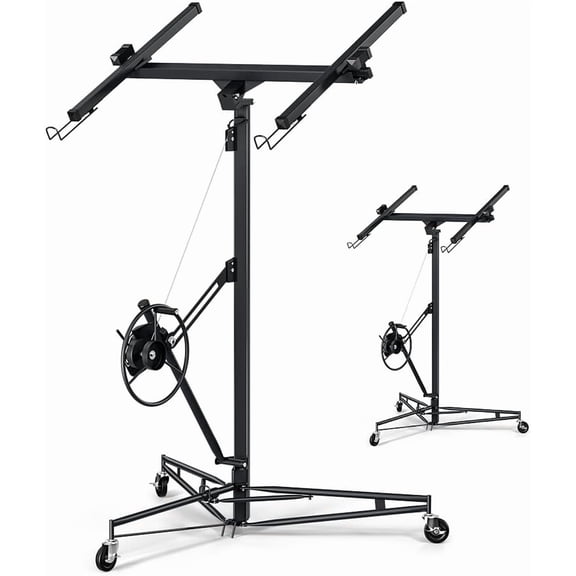 Drywall Rolling Lifter Panel,16ft Sheetrock Lift Drywall Lift,150lb Weight Capacity Panel Hoist Jack Tool,Steel Drywall Lift w/Telescopic Arm & 3 Lockable Wheels for Home Improvement