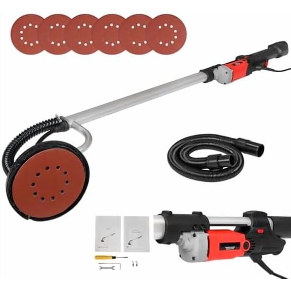 Drywall Sander, 800W Electric Sander with Adjustable Speed 1000-2000 RPM, Commercial Wall Sander with Vacuum Port, Includes 6 Sanding Pads & Foldable Handle for Drywall and Plaster
