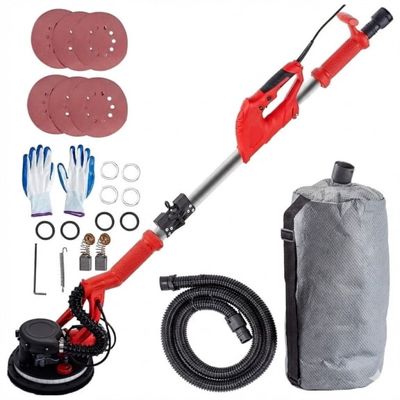 Drywall Sander 850W, Electric Drywall Sander, Variable Speed 800-1750 RPM, Foldable Sheetrock Sander, with Telescope Handle, Electric Sander, with LED Strip Light and Vacuum Bag, Wall Sander