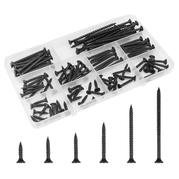Drywall Screws Assortment Kit, Coarse Thread, Phillips Drive, Self Tapping Screws Set, Black