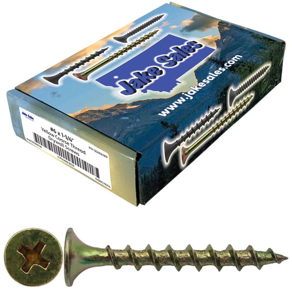 Drywall Screws: Yellow ZINC #6 x 1-1/4" COARSE Thread Drywall, Gypsum Board, Sheetrock, Plasterboard Screws. Use for All Purpose Wood Screws (5 POUNDS -1379 Approx. Screw Count)