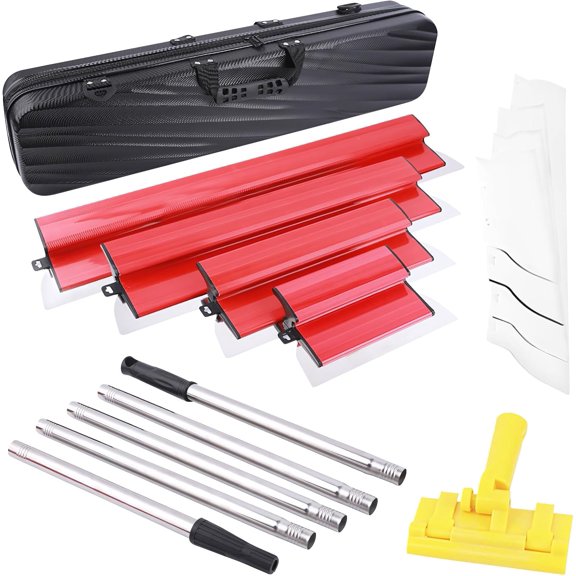Drywall Skimming Blade Set, 10",16",24"&32"Skimming Blades 78"Extension Handle, 0.5mm&0.35mm Blades, Stainless Steel Construction Knife End Caps, Smoothing Taping Knife for Drywall Sheetrock WallBoar