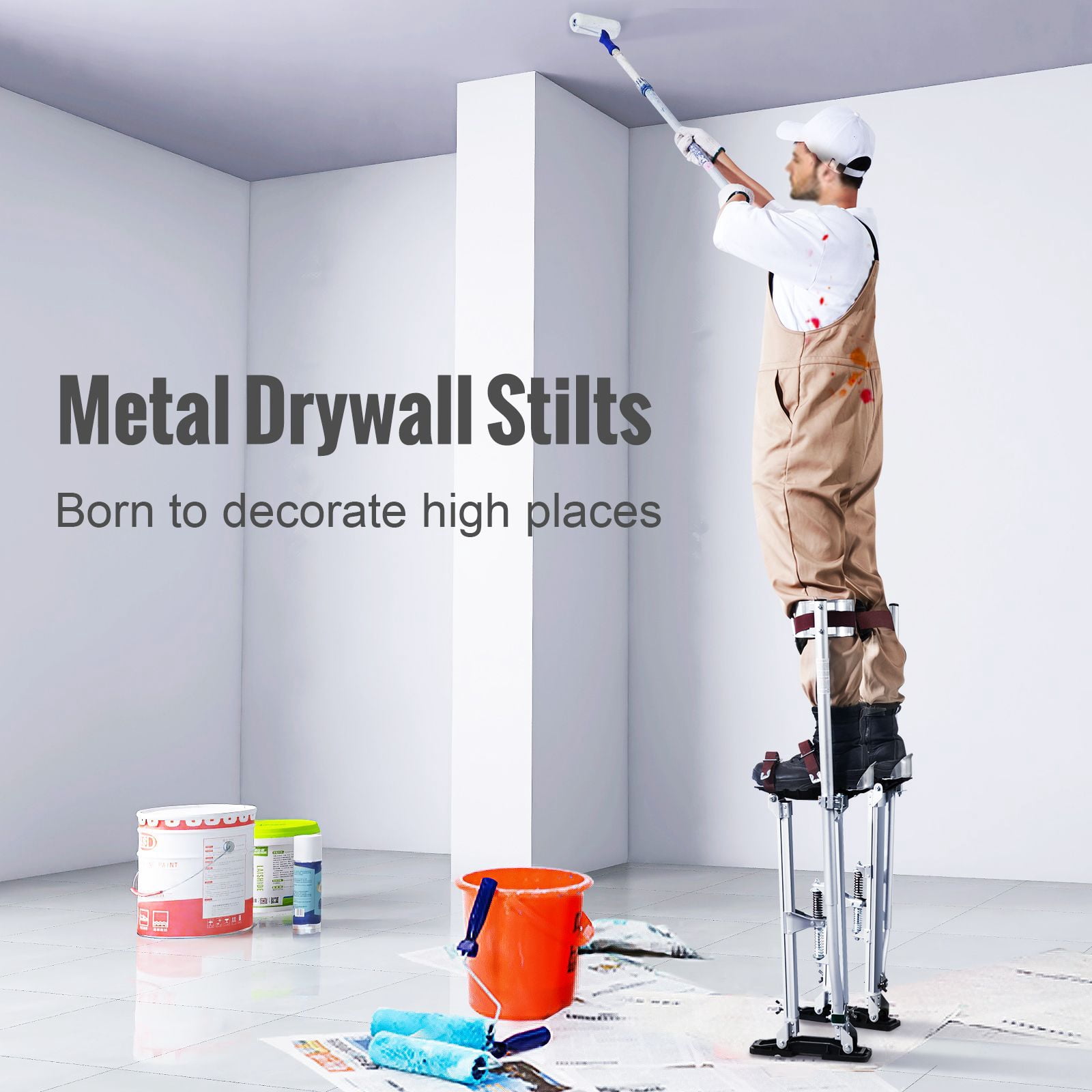 Drywall Stilts, 24''-40'' Adjustable Aluminum Tool Stilts with Protective Knee Pads, Durable and Non-slip Work Stilts for Sheetrock Painting, Walking, Taping, Silver