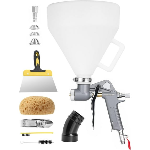 Drywall Texture Spray Gun with 1.32 Gallon Hopper, 3 Nozzle Sizes: 4.5/6.0/8.0mm for Knockdown Popcorn, Drywall Hopper Texture Sprayer for Wall, Ceiling, Patch Works, Elbow Hose Included
