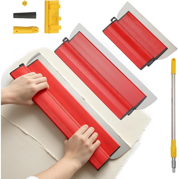 Drywall Tools Skimming Blade Set, 10/16/24 Inch Stainless Steel Taping Knives with Extendable 29.6"-48" Handle, Replaceable Blade Skimmer for Joint Compound