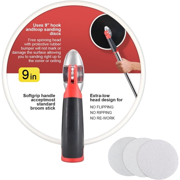 Drywall sander 9 inch radial cylinder sander suitable for drywall including 3 pieces sandpaper 80, 100, 150 grit