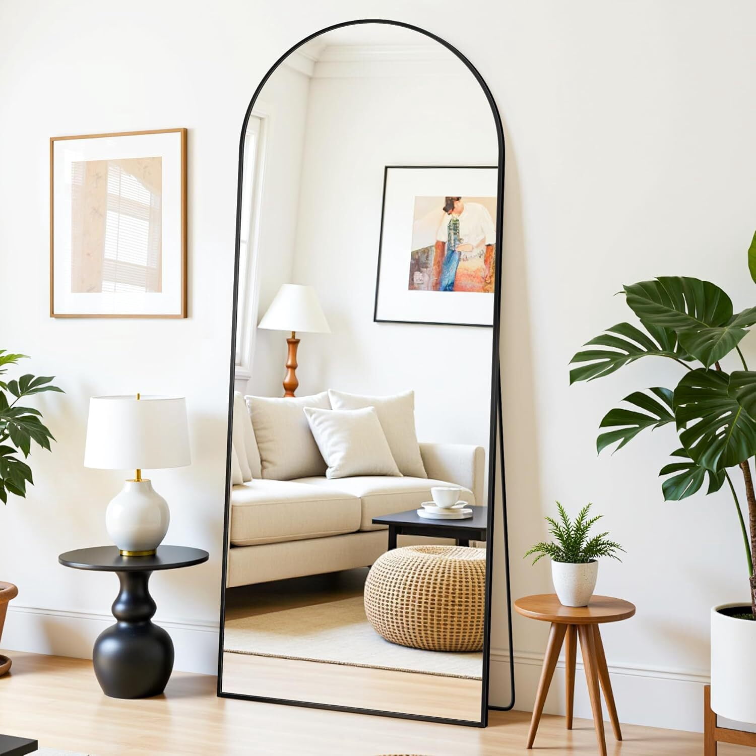 Dscont 19"x57" Arched Full Length Mirror Modern Floor Mirror with Aluminum Frame, Black