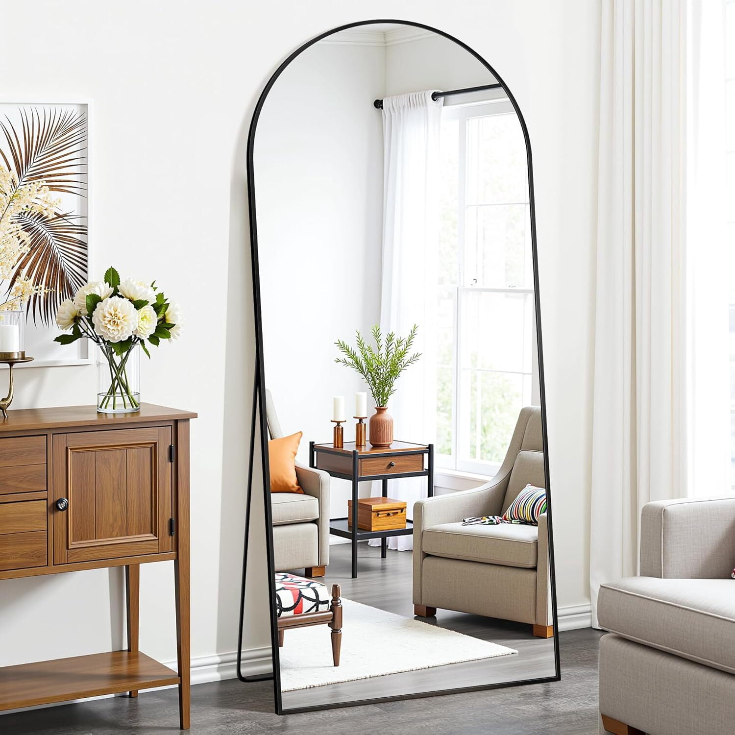 Dscont 30"x71" Arched Full Length Mirror Modern Floor Mirror with Aluminum Frame, Black
