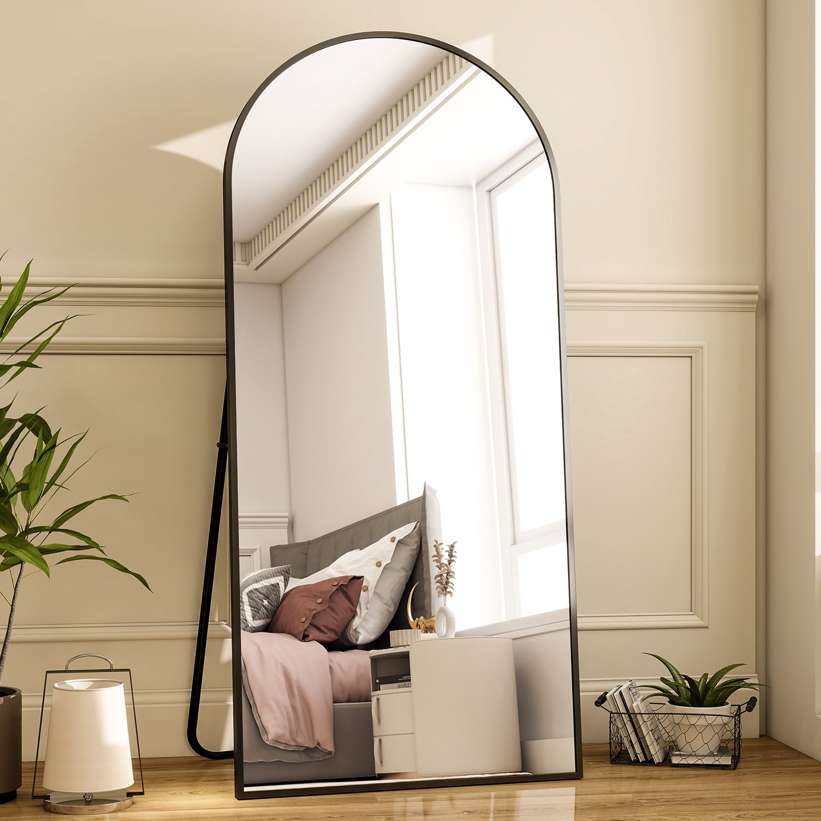 Dscont 34"x76" Arched Full Length Mirror Modern Floor Mirror with Aluminum Frame, Black