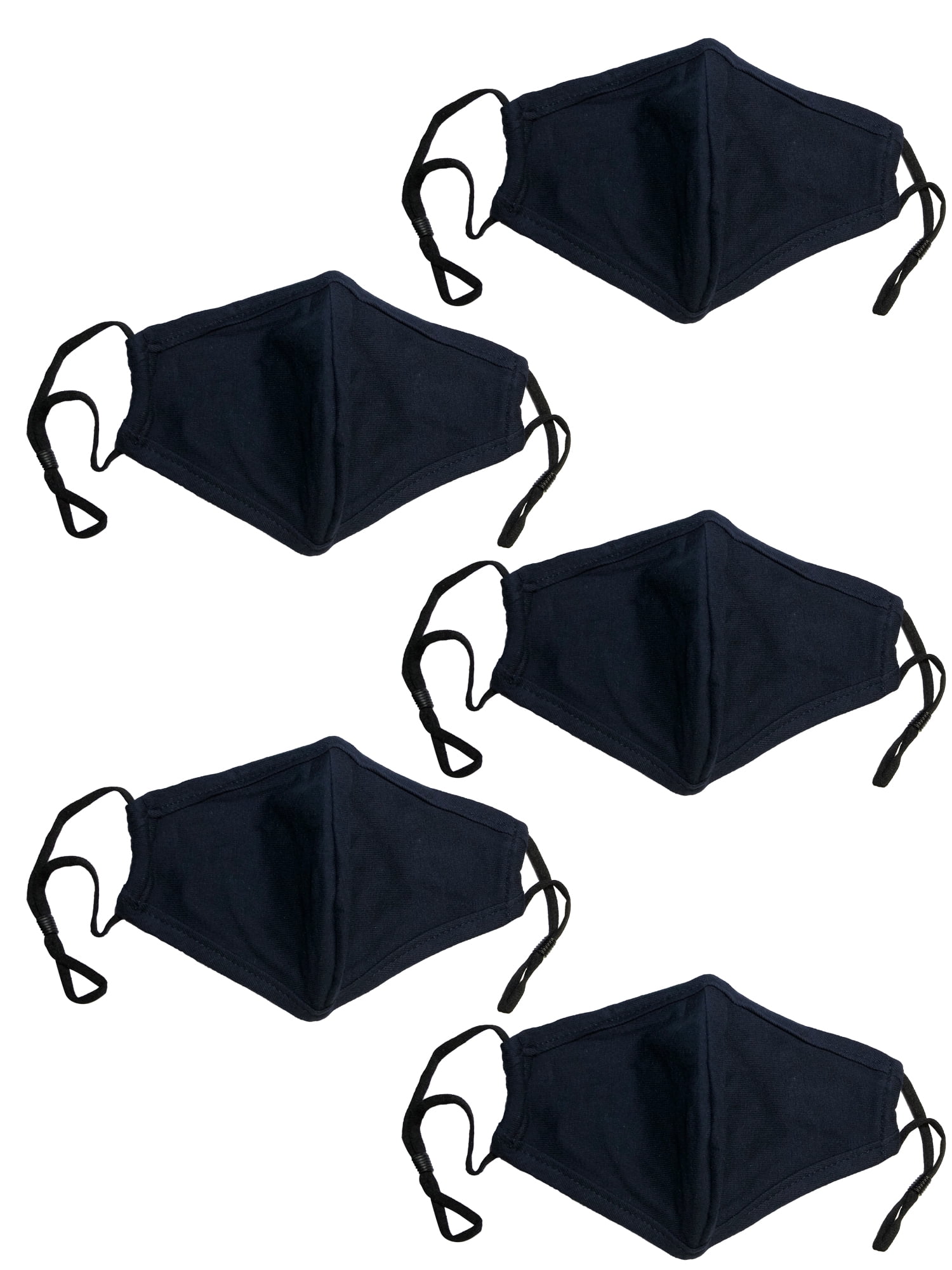 Dscover Adult Navy Face Masks Cotton Cloth With Adjustable Ear Loops And Nose Clip- 5 Pack