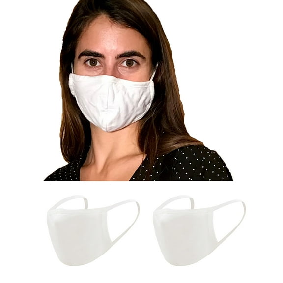 Dscover Cloth Adult Face Mask Three Ply Layered 100% Cotton, Washable Reusable, 2 Pack White