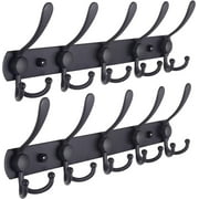 Dseap Coat Rack Wall Mounted-5 Tri Hooks,Stainless Steel Heavy Duty Coat Hook Rail for Hats Clothing,Matte Black 2 Pack