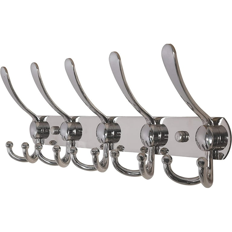 Dseap Coat Rack Wall Mounted-5 Tri Hooks,Stainless Steel Heavy Duty Metal  Coat Hook Rail for Hats Clothing Entryway,Chrome 