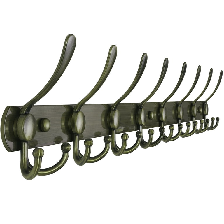 Dseap Coat Rack Wall Mounted-8 Tri Hooks,Stainless Steel Heavy Duty Metal  Coat Hook Rail for Hats Clothing Entryway,Bronze