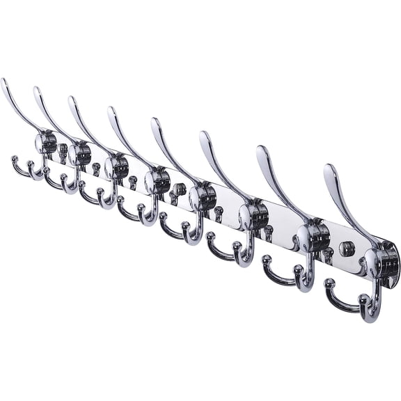 Dseap Coat Rack Wall Mounted-8 Tri Hooks,Stainless Steel Heavy Duty Metal Coat Hook Rail for Hats Clothing Entryway,Chrome