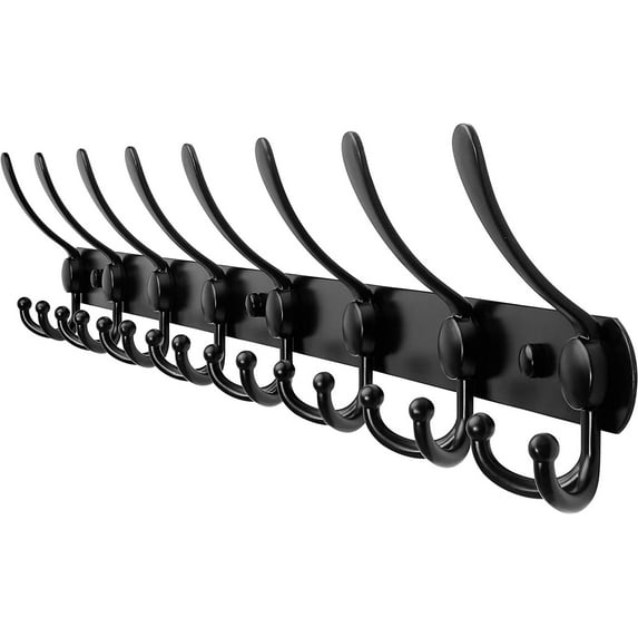 Dseap Coat Rack Wall Mounted-8 Tri Hooks,Stainless Steel Heavy Duty Metal Coat Hook Rail for Hats Clothing Entryway,Matte Black