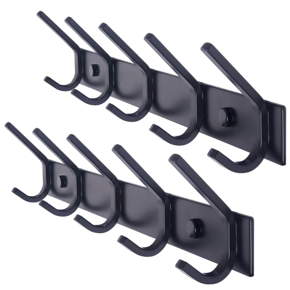Dseap Sturdy Coat Rack with 5 Dual Hooks,Heavy Duty Wall Mounted Metal Hook Rail for Clothes Backpacks in Entryway,Matte Black 2 Pack