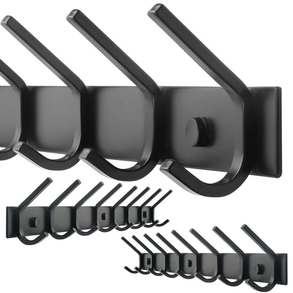 Dseap Sturdy Coat Rack with 8 Dual Hooks,Heavy Duty Wall Mounted Metal Hook Rail for Clothes Backpacks in Entryway,Matte Black 2 Pack