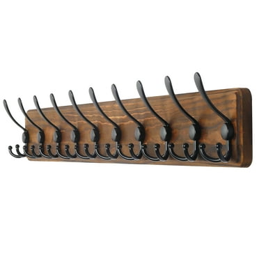 LFhope Coat Rack Wall Mount With Movable 5 Metal Hooks, Wooden Coat ...
