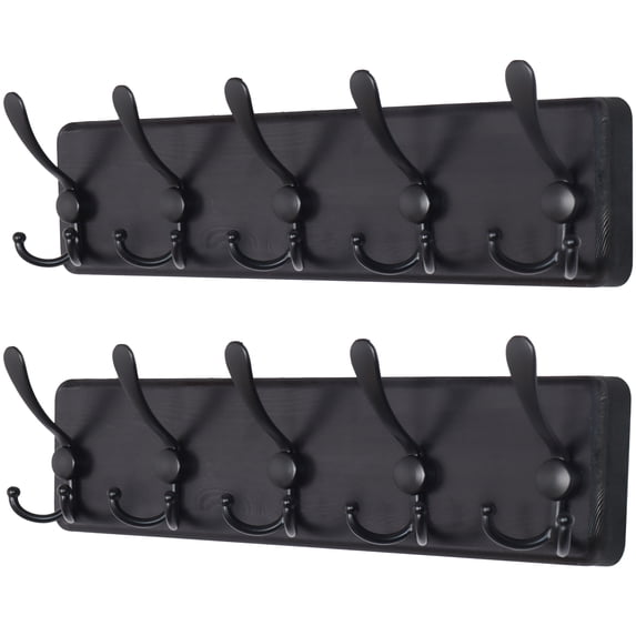 Dseap Wooden Rustic Coat Rack with 5 Tri Hooks,Sturdy Vintage Farmhouse Hanger Wall Mount for Entryway Bathroom,2 Packs