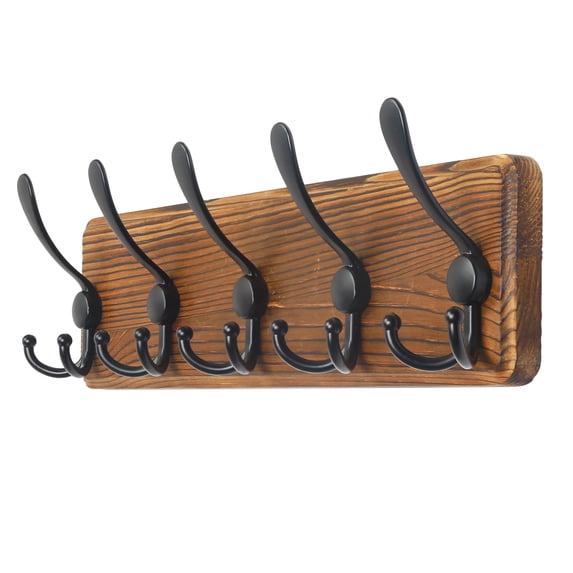 Dseap Rustic Farmhouse Wooden Coat Rack, 5 Tri Hooks, Wall Mount ...