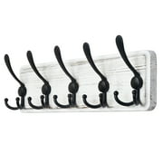 Dseap Wooden Rustic Coat Rack with 5 Tri Hooks,Sturdy Vintage Farmhouse Hanger Wall Mount for Entryway Bathroom
