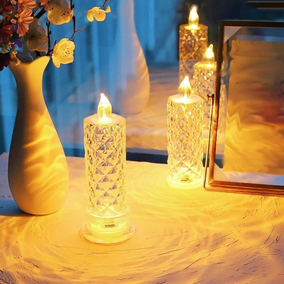 Dserhfy 1/5Pcs LED Faux Crystal Candle Light Rose Shadow Electric Flameless Flickering Simulation Candle Lamp Anniversary Wedding Christmas Decoration