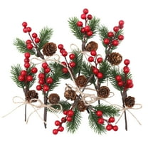 Dserfhy 10 Pcs Artificial Pine Needles Branches with Red Berry Mini Pinecone Picks for Gift Wrapping Crafts Holiday Wreath Christmas Tree Decor