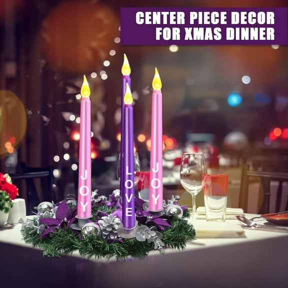 Dserfhy 13" Purple Ribbon Christmas Advent Wreath 4 Advent Candles Holder Christmas Centerpiece with Bow Artificial Pine Cones for Winter Holiday Home Church Decor