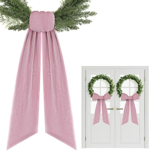 Dserfhy 2 Pcs Christmas Velvet Wreath Sash for Front Door Blank Plain Garland Sash Accessories for Anniversary Wedding Party Indoor Outdoor Home Decor