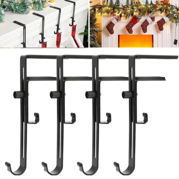 Dserfhy 2-in-1 Adjustable Christmas Stocking And Garland Hangers Metal Mantel Hooks No Drill Stocking Holder Holds Up to 11lbs