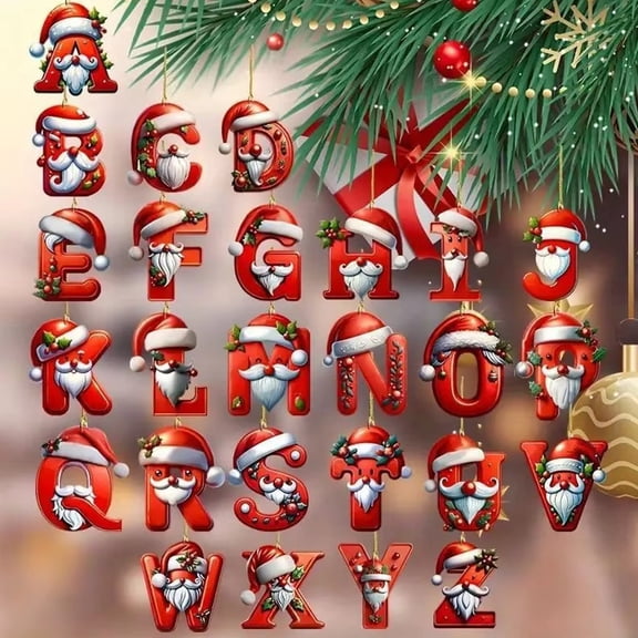 Dserfhy 26 Letters Christmas Ornaments Personalized Santa Claus Monogram Initial Letter Xmas Tree Pendant for Tree DIY Craft Home Decor