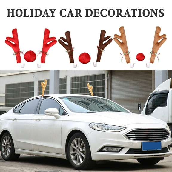 Dserfhy 3Pcs Christmas Car Decorations Car Reindeer Antlers Red Nose Kit Festive Auto Accessories for Sedans Trucks