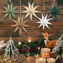 Dserfhy 5 Pcs 9-Pointed Star Paper Lantern 12 Inch 3D Christmas Paper Star Ceiling Hanging Ornament for Wedding Xmas Party Home Decoration