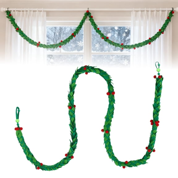 Dserhfy 6ft Christmas Felt Holly Berry Garland Handmade Mistletoe Leaf Garland with Red Berries for Home Wedding Party Fireplace Mantle Decoration