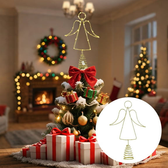 Dserfhy Angel Christmas Tree Topper LED Warm Light Energy-Saving Wrought Iron Angel Ornament Xmas Home Decor