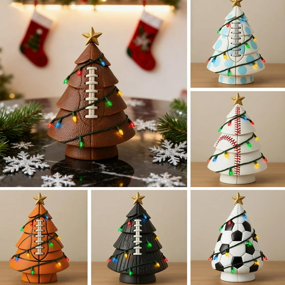 Dserfhy Ball Christmas Tree Ornament Fun Football Xmas Tree Decoration Basketball Tree with Golden Star Topper for Festive Holiday Decor