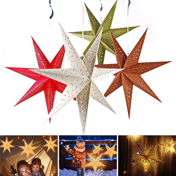 Dserhfy Christmas 3D Paper Star Lantern 7 Point Hollow Paper Star Lampshade Hanging Decoration for Christmas New Year Wedding Party Holiday Birthday