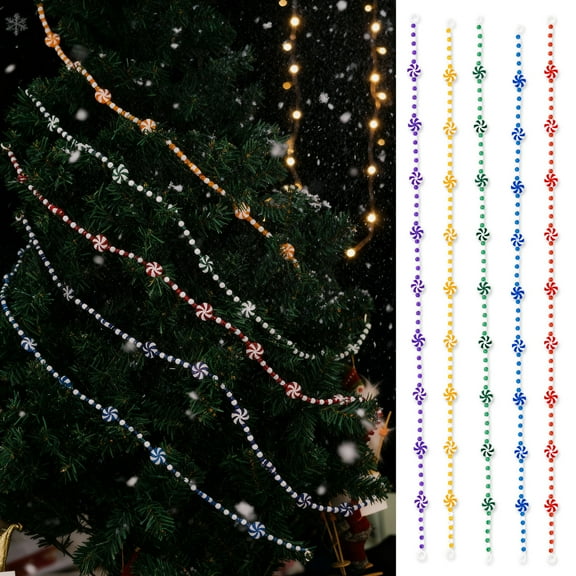 Dserfhy Christmas Candy Garland Plastic Peppermint Candy Bead Christmas Tree Garland for Xmas Tree Wreath Fireplace Holiday Party Supplies