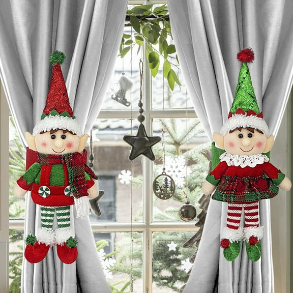 Dserfhy Christmas Cartoon Doll Curtain Buckle Plush Elf Boy/Girl Curtain Tieback Hold Back Fastener for Xmas Holiday Home Window Decoration