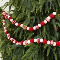 Dserfhy Christmas Felt Ball Garland Plush Wool Felt Ball Bead Garland Red White Pompom Bunting Banner for Xmas Tree Holiday Party Decor