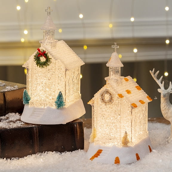 Dserfhy Christmas House Night Light Plastic Church Cottage Decor with LED Glow Decorative Holiday Lighting for Indoor Outdoor Holiday Display