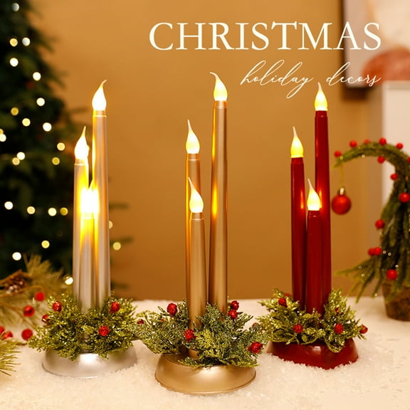 Dserfhy Christmas LED Candle Lamp Battery Powered Flameless Fake Taper Candle Decoration Flickering Long Electric Simulation Candle Light