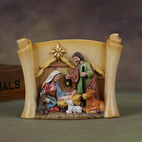 Dserfhy Christmas Manger Shed Statue Religious Nativity Scene Resin Stable Creche Figurine for Xmas Tabletop Decoration