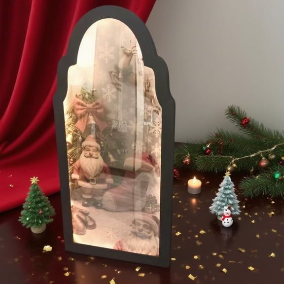 Dserfhy Christmas Mirror Hologram Santa Xmas Tree Scene Mirror with LED Light for Holiday Indoor Bedroom Kitchen Decor