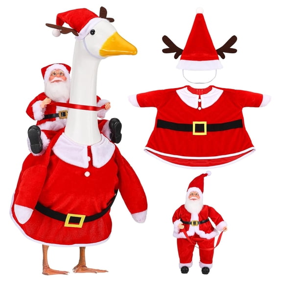 Dserfhy Christmas Mrs Claus Goose Outfits for 23 Inch Cement or Plastic Porch Goose Holiday Goose Red Velvet Dress with Hat for Outdoor Yard Lawn Decor