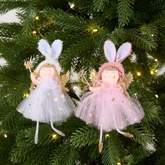 Dserfhy Christmas Pendant Rabbit Angel Doll Wearing Mesh Yarn Dress Decorative Ornament Christmas Celebration Decor