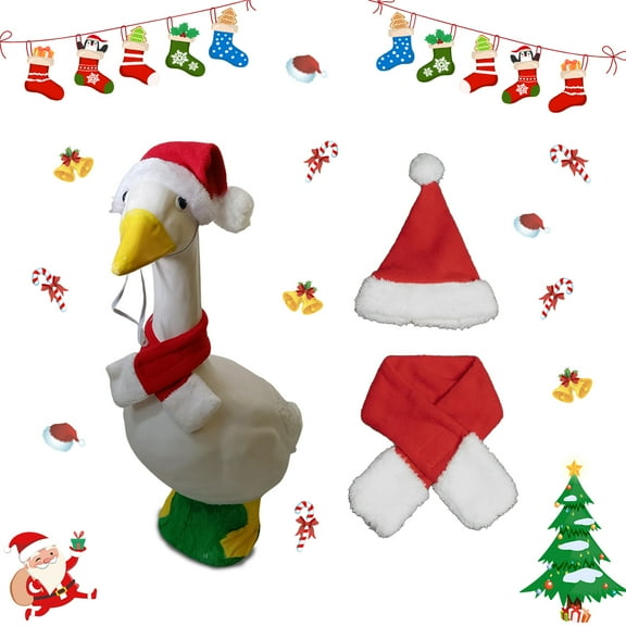 Dserfhy Christmas Porch Goose Outfits Santa Hat with Scarf Festive Costume Yard Goose Statue Clothes for 23" Goose Statue Patio Lawn Garden Decoration