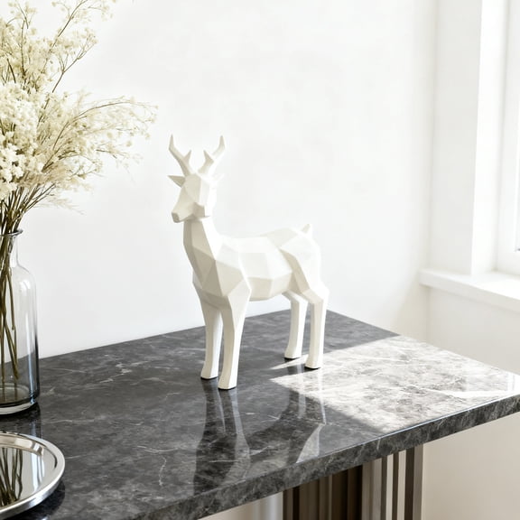 Dserfhy Christmas Reindeer Figurine 3D Printed Standing Deer Statues Small White/Gold Elk Sculpture for Fireplace Entryway Shelves Tabletop Home Office Indoor Decor