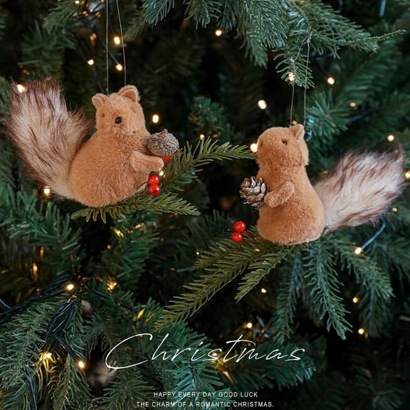 Dserfhy Christmas Squirrel Ornament Foam Plush Squirrel Figurine with Pinecones Branches Furry Forest Animal Hanging Decoration for Holiday Xmas Tree Home Party Decor
